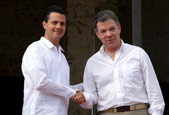 Poco antes de abordar, Peña Nieto participó en una reunión de trabajo con sus homólogos de Colombia, Juan Manuel Santos Calderón (foto); de Chile Sebastián Piñera Echenique, y de Perú, Ollanta Humala Tasso. (EFE)
