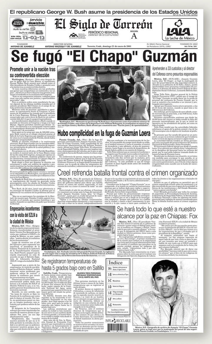 El 18 de enero de 2001 se dio la primera fuga de Joaquín ‘El Chapo’ Guzmán, en la presidencia de Fox.