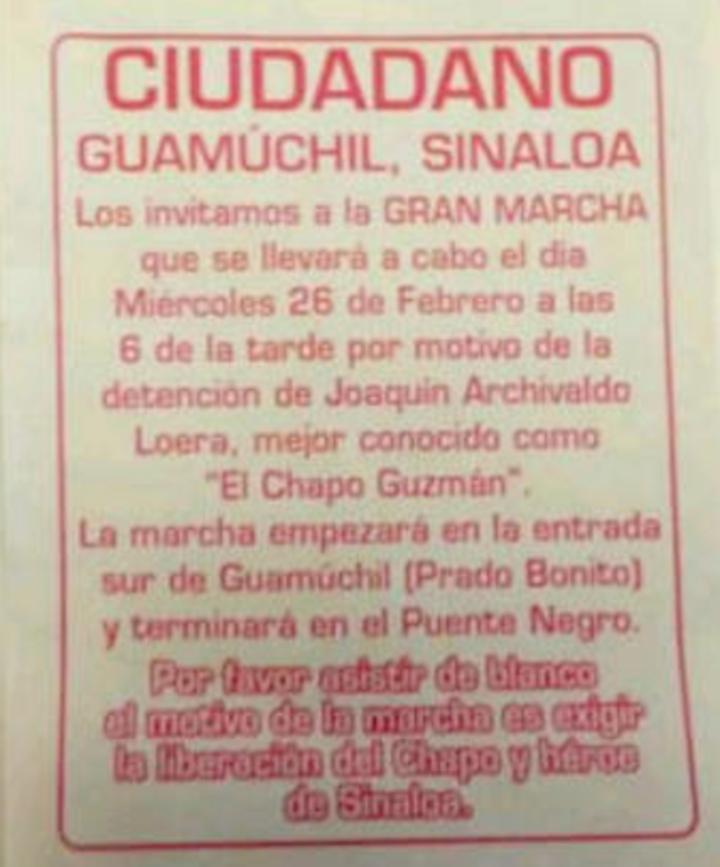 Invitan a marcha para exigir liberación de 'El Chapo'