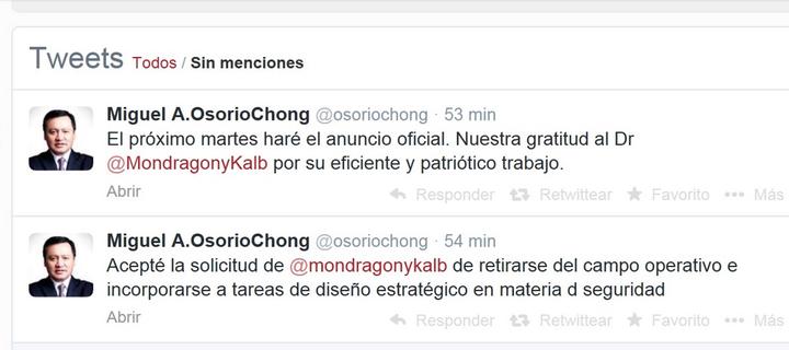 Oficilizará Osorio Chong renuncia de Mondragón el martes