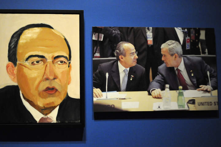 George W. Bush retrata a Felipe Calderón en su estreno como pintor