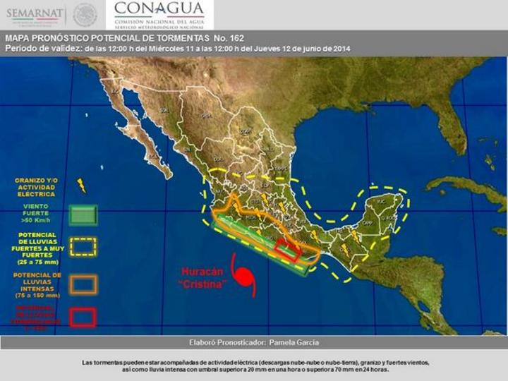 Alertan sobre fuertes lluvias en 16 estados por 'Cristina'