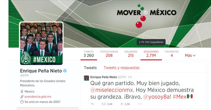 En redes.  El presidente de México, Enrique Peña Nieto, reconoció a través de su cuenta de Twitter el desempeño del Tri en el partido.