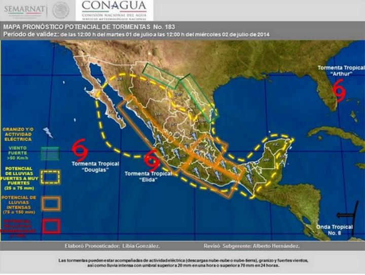 La Comisión Nacional del Agua (Conagua) pronosticó lluvias en 14 estados y el Distrito Federal por la presencia de la tormenta tropical 'Elida'. (Twitter)