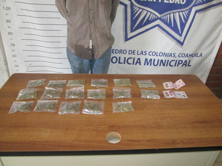 Al sujeto se le aseguraron 17 bolsitas de plástico transparente conteniendo cada una en su interior una hierba verde y seca con las características a la marihuana.