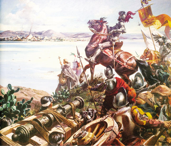 Cortés con 300 españoles y 4000 tlaxcaltecas llegaron a Tenochtitlan.
