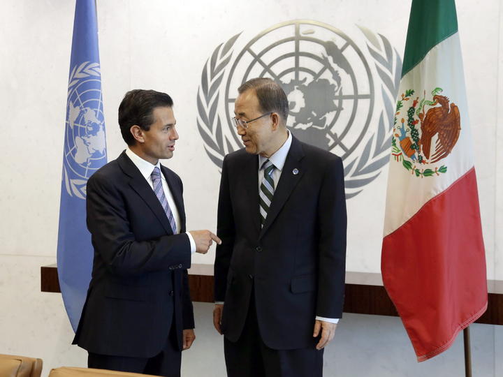 A la reunión con Ban Ki-Moon acompañaron a Peña Nieto, los secretarios de Relaciones Exteriores, José Antonio Meade, de Hacienda, Luis Videgaray y de Medio Ambiente Juan José Guerra Abud. (EFE)