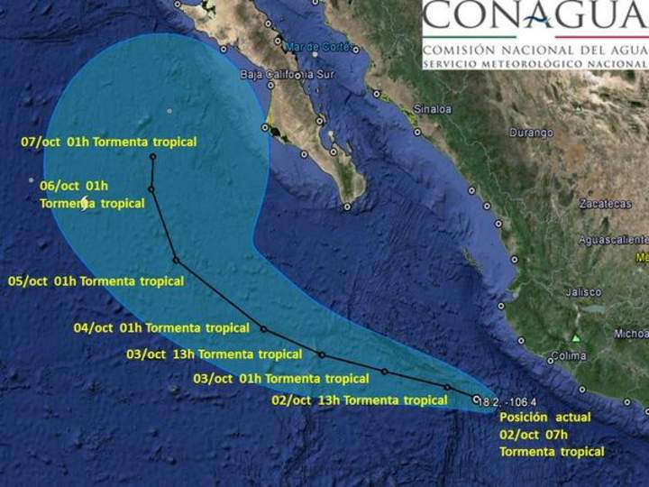 'Simón' se ubicó a 215 km al oeste-suroeste de Manzanillo, Colima, y a 665 km al sureste de Cabo San Lucas, Baja California Sur, con vientos máximos sostenidos de 65 km/hr, rachas de hasta 85 km/hr y movimiento al oeste-noroeste a 17 km/hr. (Conagua) 