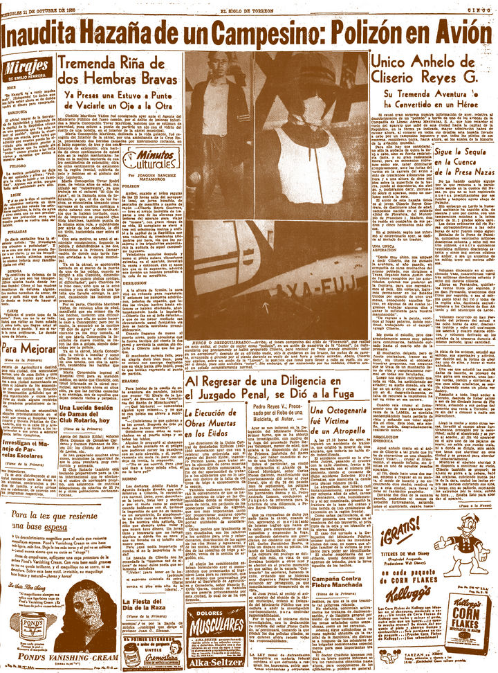 Exclusiva. El Siglo de Torreón publicó la hazaña de Cliserio Reyes Guerrero, aquí la portada del 11 de octubre de 1950.