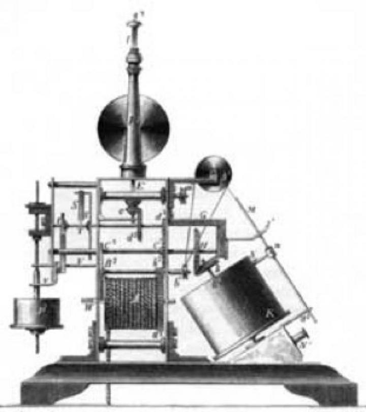 El aparato fue inventado por el fabricante de relojes Alexander Bain en 1843, quien lo diseñó para que funcionara con una pluma atada a un péndulo que se mantenía en movimiento mediante impulsos electromagnéticos. (TOMADA DE INTERNET)