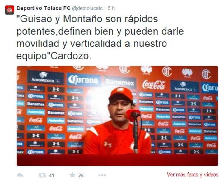 Víctor Hugo Montaño y Wilder Guisao llegan como refuerzos del Toluca para encarar el Clausura 2015. (Twitter)