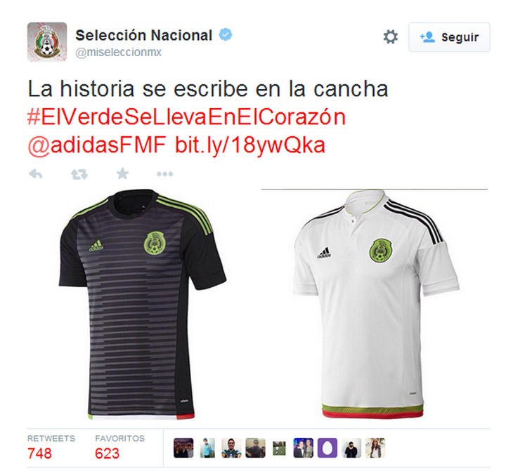 Estos son los dos modelos de uniforme para la Selección Mexicana en 2015 que subió ayer en una imagen la cuenta @miseleccionmx. 
