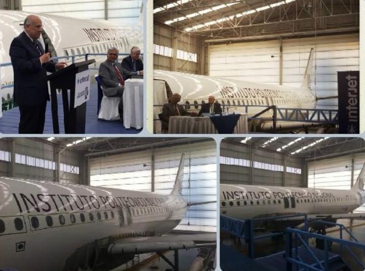 El día de hoy los Directivos de la empresa Interjet hicieron la donación al IPN, de un Planeador AIRBUS A320-200. (Twitter) 