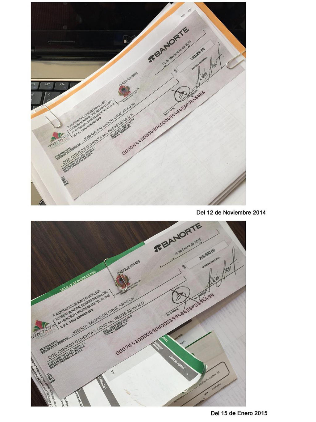 Difamación. El panista y el tesorero aseguraron que se trata de cheques falsos; Joshua Cruz dijo que es campaña sucia. 