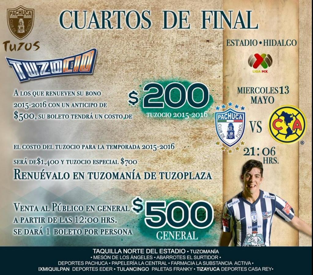 Luego de ver precios módicos en la temporada regular, la directiva de Pachuca estableció un nuevo costo para el primer juego de los Cuartos de Final , en el estadio Hidalgo. (TWITTER)