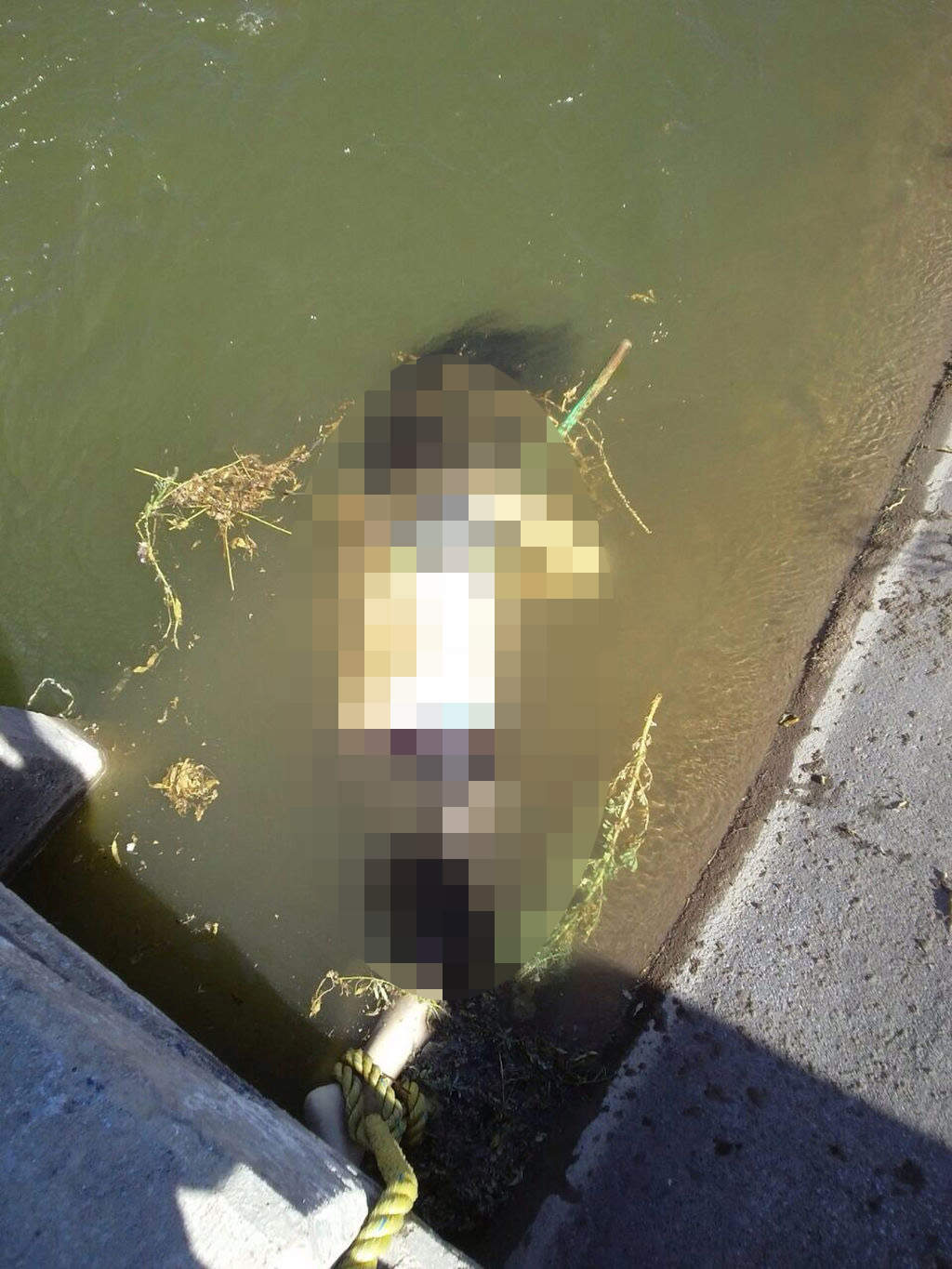A flote. El cuerpo de la mujer se encontraba 'atorado' en la compuerta del canal que pasa por  el ejido Banco de Londres. (Cortesía)