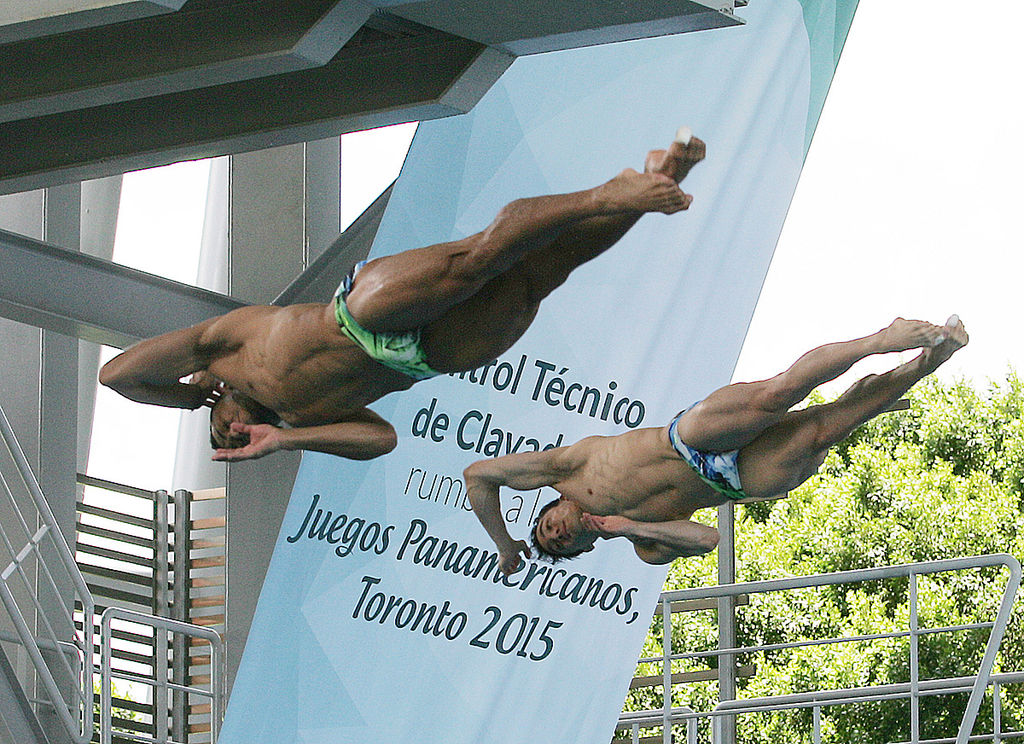 Los clavadistas Jahir Ocampo y Rommel Pacheco en el control técnico de clavados rumbo a los Juegos Panamericanos de Toronto 2015.