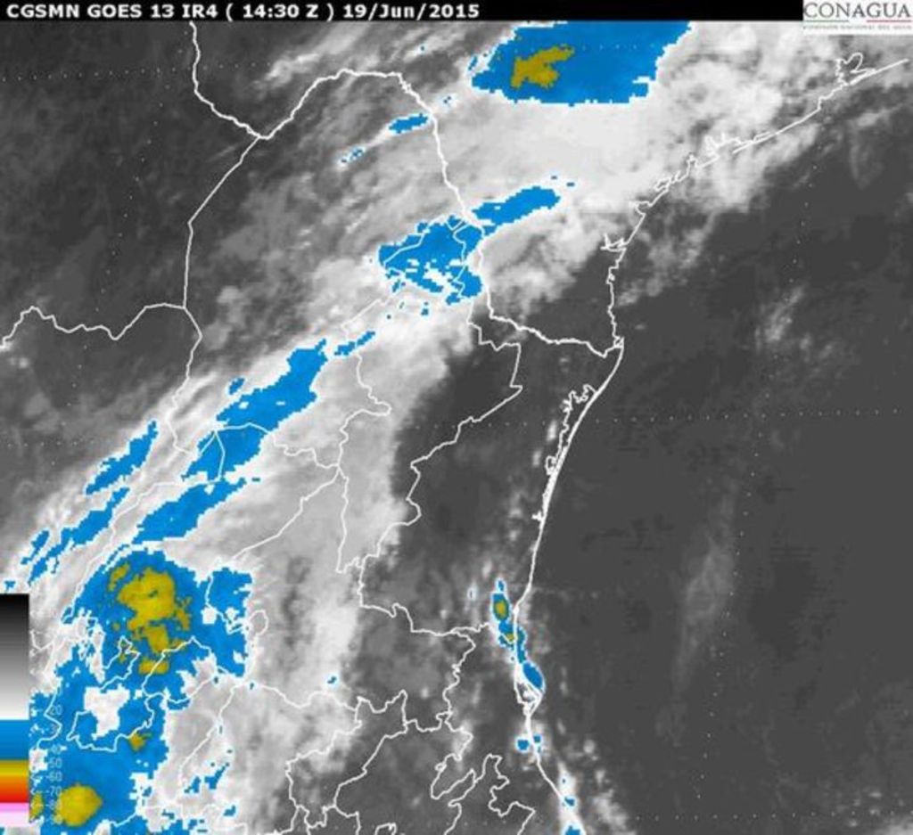 Lluvias muy fuertes de 50 a 75 milímetros (mm) en zonas de Chiapas, Veracruz, Guanajuato, San Luis Potosí, Coahuila, Nuevo León, Nayarit, Durango y Aguascalientes.