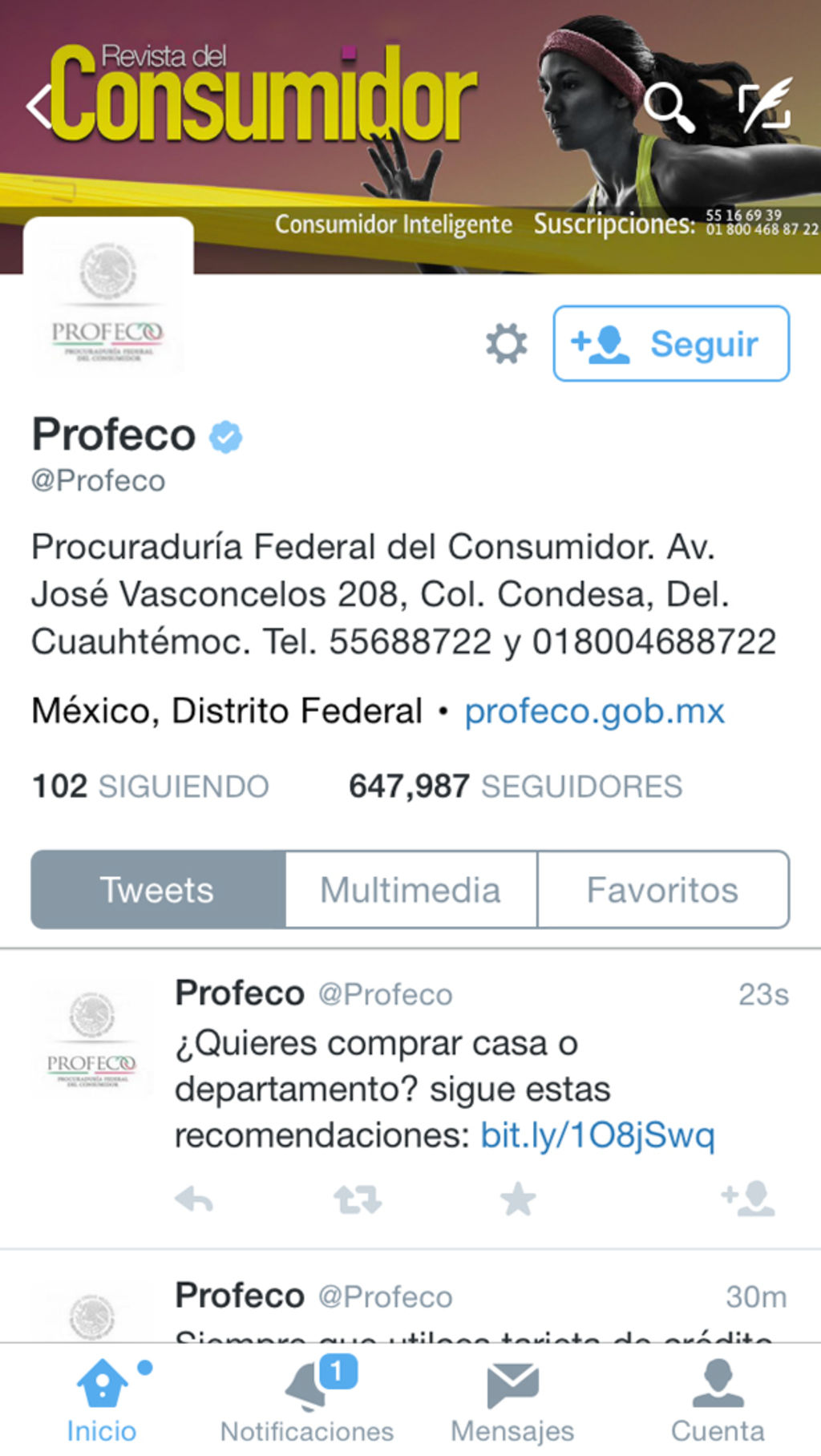 Quejas. Para denunciar, llame al 01 800 468 8722, o escriba al correo asesoria@profeco.gob.mx o por twitter en @Profeco. (Twitter / @Profeco)