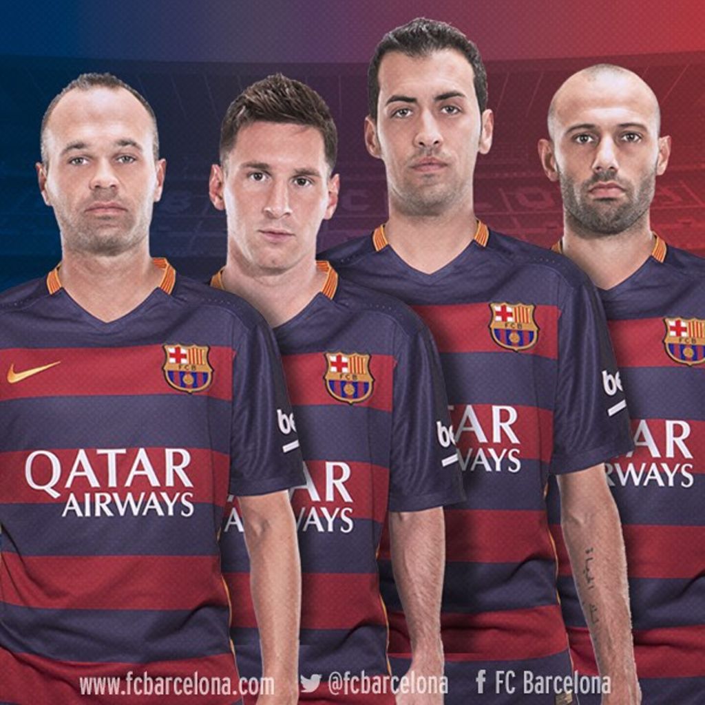 Andrés Iniesta, Lionel Messi, Sergio Busquets y Javier Mascherano, son los capitanes del Barcelona. (Facebook)