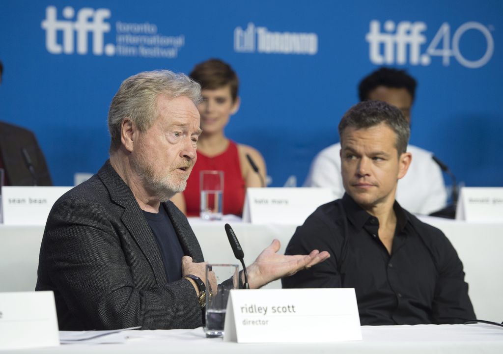 Equipo. Scott y Damon durante la presentación del filme a la prensa.