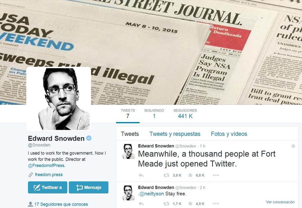 Snowden sorprendió al abrir su cuenta de Twitter, la cual suma ya varios miles de seguidores. (Especial)