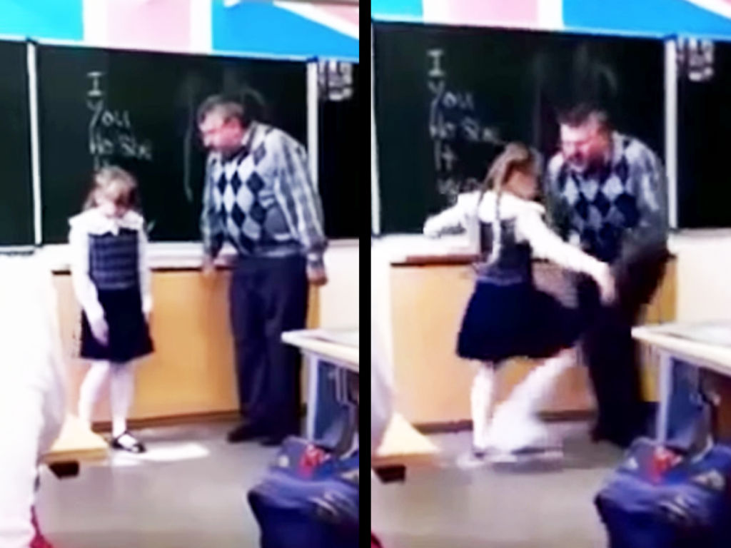 La pequeña no soportó más los regaños del docente y decidió callarlo a 'la fuerza'. (YOUTUBE)