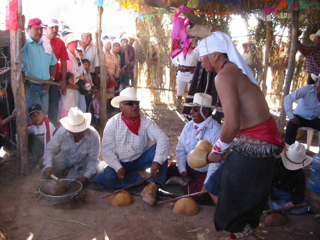 Danza. Un hombre de la tribu yaqui realiza una danza con la vestimenta y sus accesorios originales. 