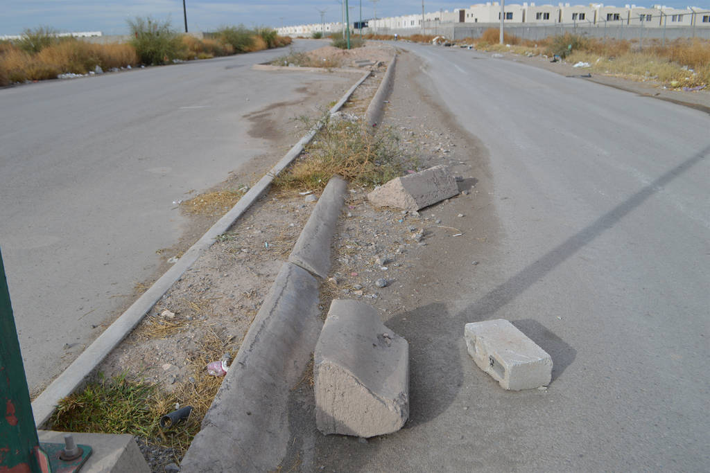 Abandono. Incluso los camellones que conducen a la colonia Ciudad Nazas se observa con daños diversos. (ROBERTO ITURRIAGA)