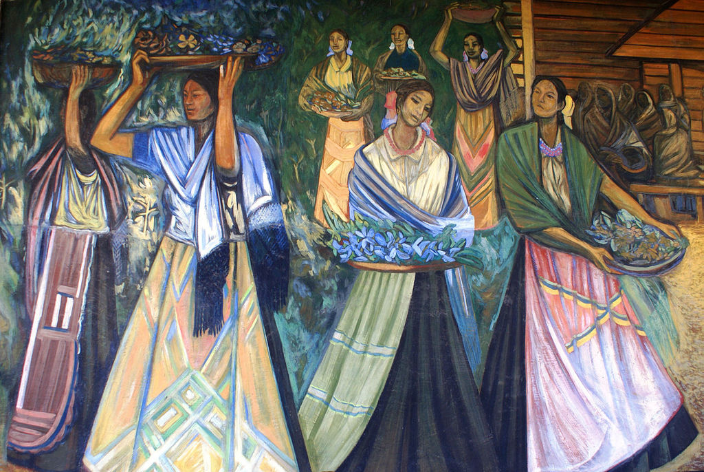 Los protagonistas de sus creaciones son los paisajes, los mercados rurales, las mujeres indígenas y los animales de la región, tal y como puede observarse en su Gente y paisaje de Michoacán. (ESPECIAL)