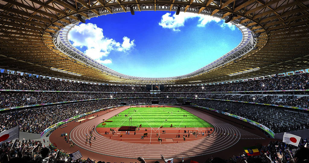 Maqueta de lo que sería el estadio olímpico de Tokio, a cargo del arquitecto Kengo Kuma y su compañía. 
