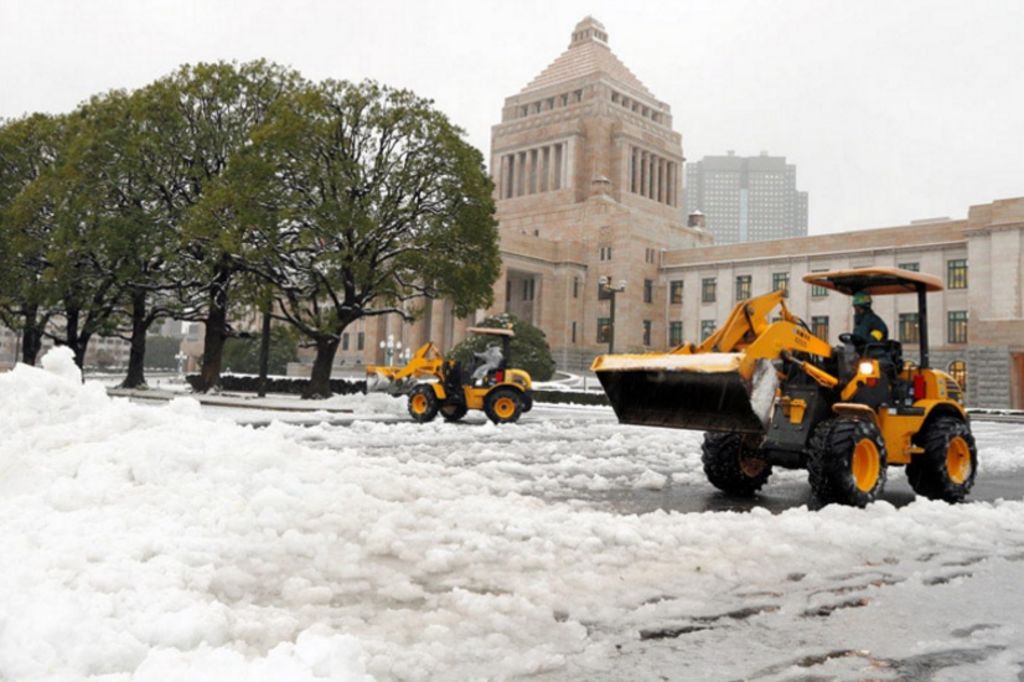 La nieve alcanzó hasta seis centímetros de espesor en Tokio, donde más de 56 personas tuvieron que ser trasladadas a hospitales por accidentes (incluidas roturas de huesos) relacionados con las nevadas y los fuertes vientos.