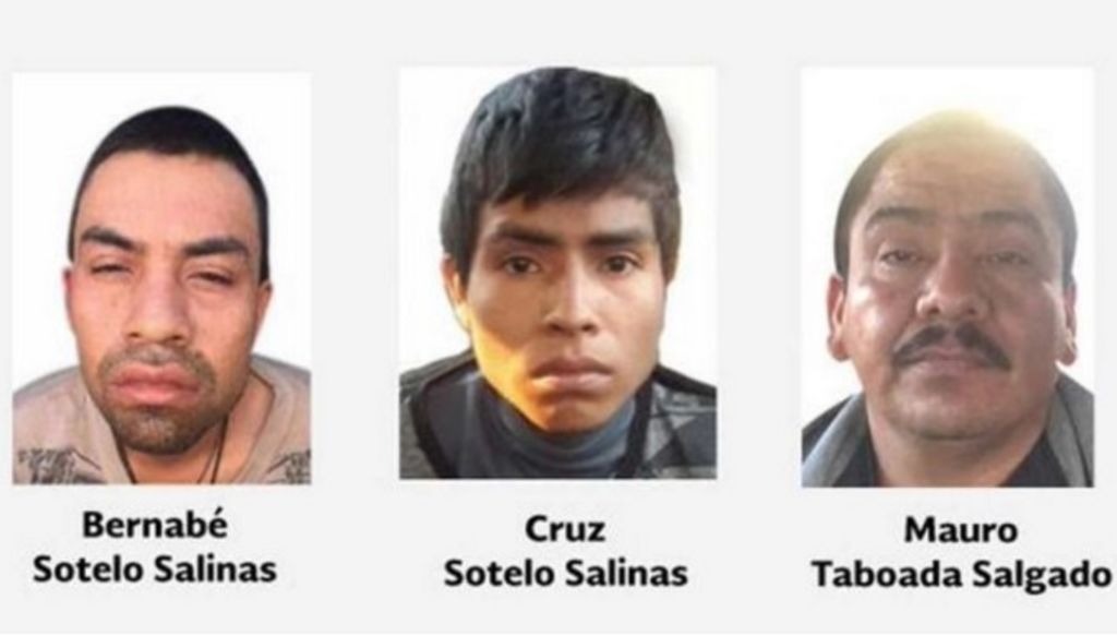 Bernabé Sotelo Salinas, Cruz Sotelo Salinas y Mauro Taboada Salgado, pertenecían a un grupo delictivo que opera en esa entidad. (TWITTER)
