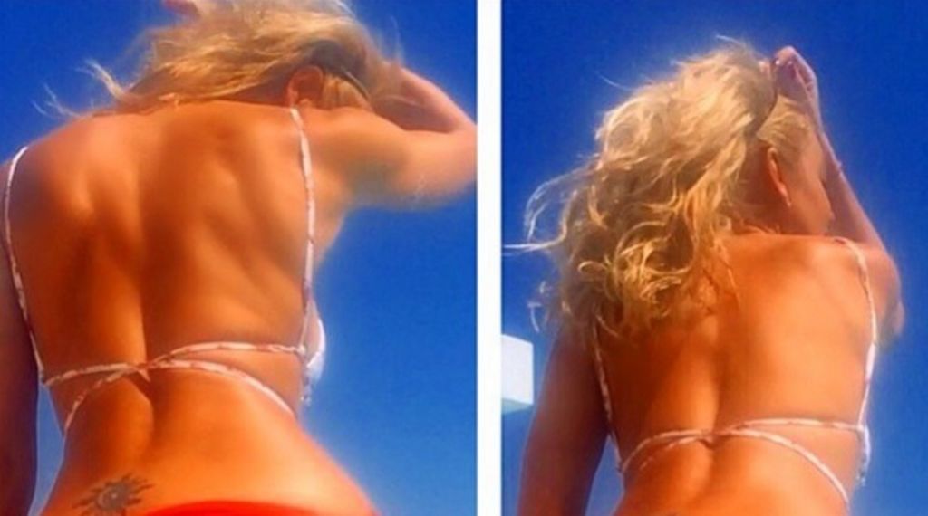 Madow posteó una foto doble en la que aparece con un bikini rojo presumiendo su bien formada retaguardia. (INSTAGRAM)