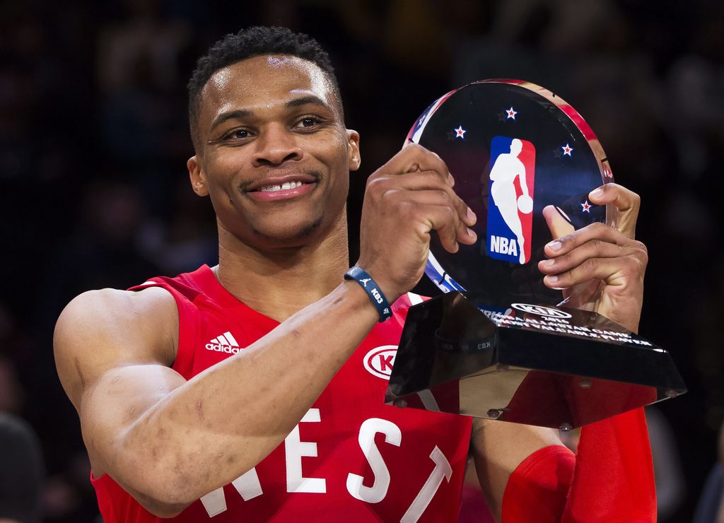 Russell Westbrook consiguió el premio al Jugador Más Valioso del Juego de Estrellas por segundo año consecutivo. (AP)