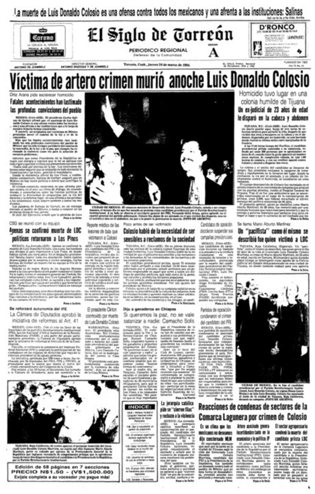 Así publicó El Siglo de Torreón la noticia del asesinato hace 22 años. 