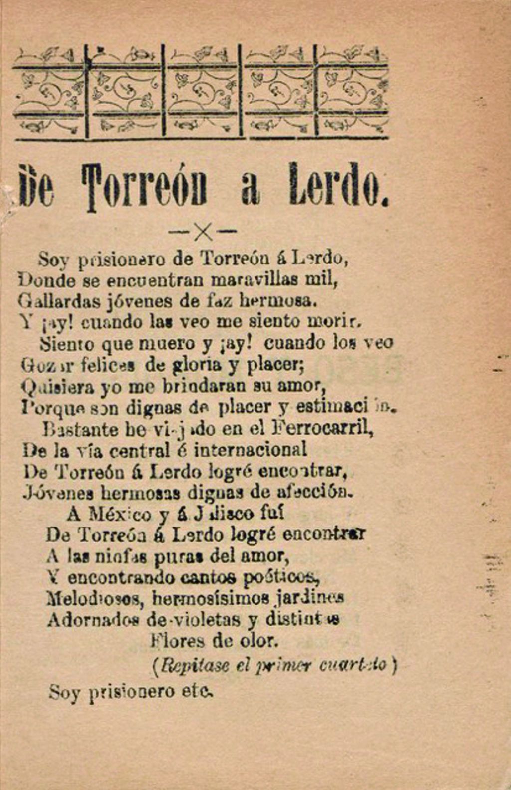 Letra de 'De Torreón a Lerdo'.
