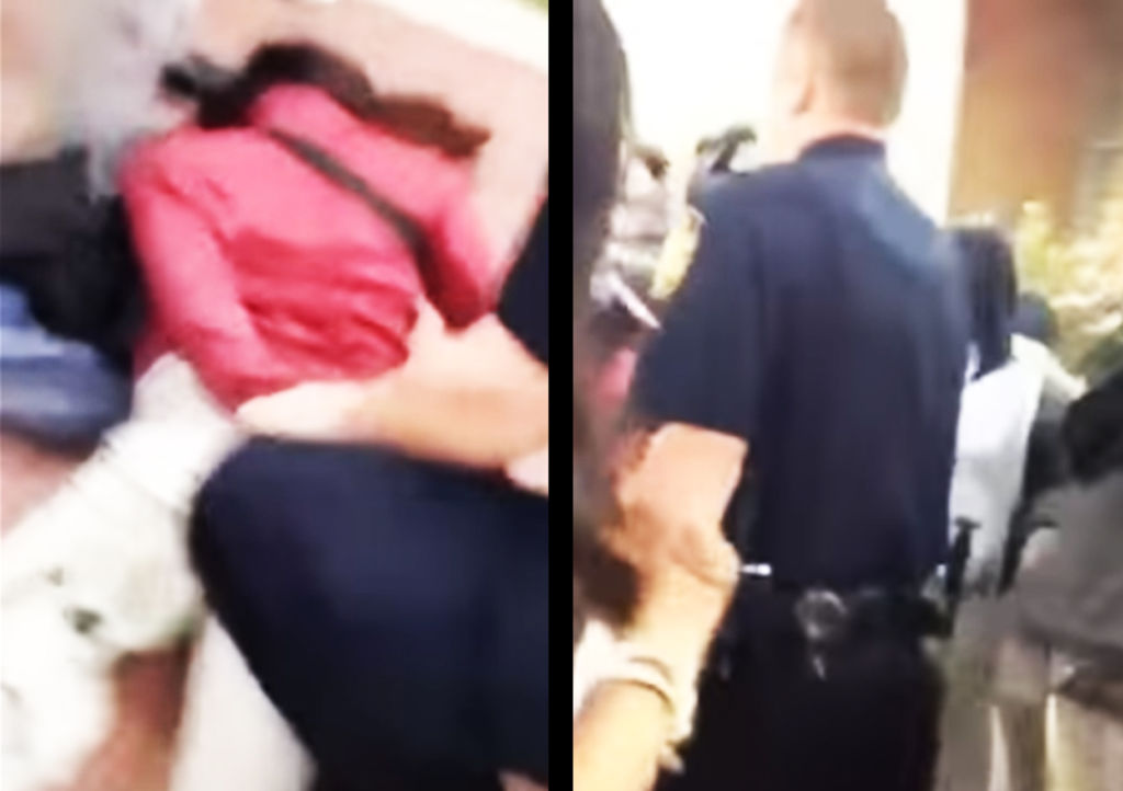 El agente tomó a la muchacha por la fuerza y luego la azotó contra el piso. (YOUTUBE)