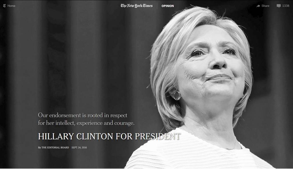Postura. El diario The New York Times dio su apoyo editorial a la candidatura de la demócrata Hillary Clinton a la Presidencia.