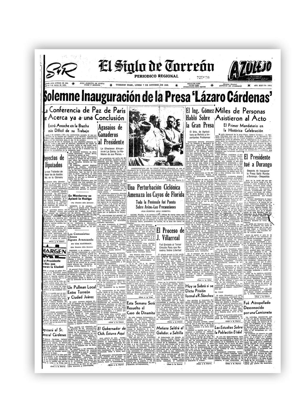 Cobertura. Así dio a conocer El Siglo de Torreón la inauguración de la presa el 6 de octubre de 1946. (ARCHIVO)