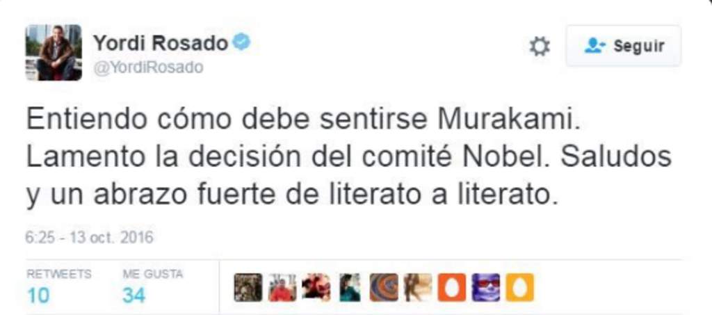 “Entiendo cómo debe sentirse Murakami. Lamento la decisión del Comité Nobel. Saludos y un abrazo fuerte de literato a literato”. (ESPECIAL)