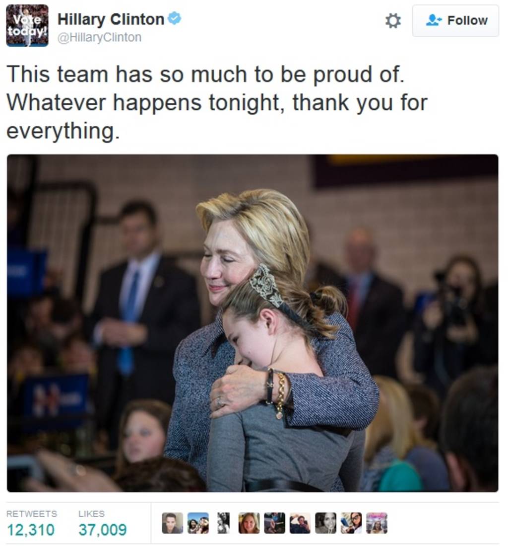 Mensaje. Horas antes de que se diera a conocer el triunfo de Trump, Clinton agradeció el apoyo en redes sociales. 
