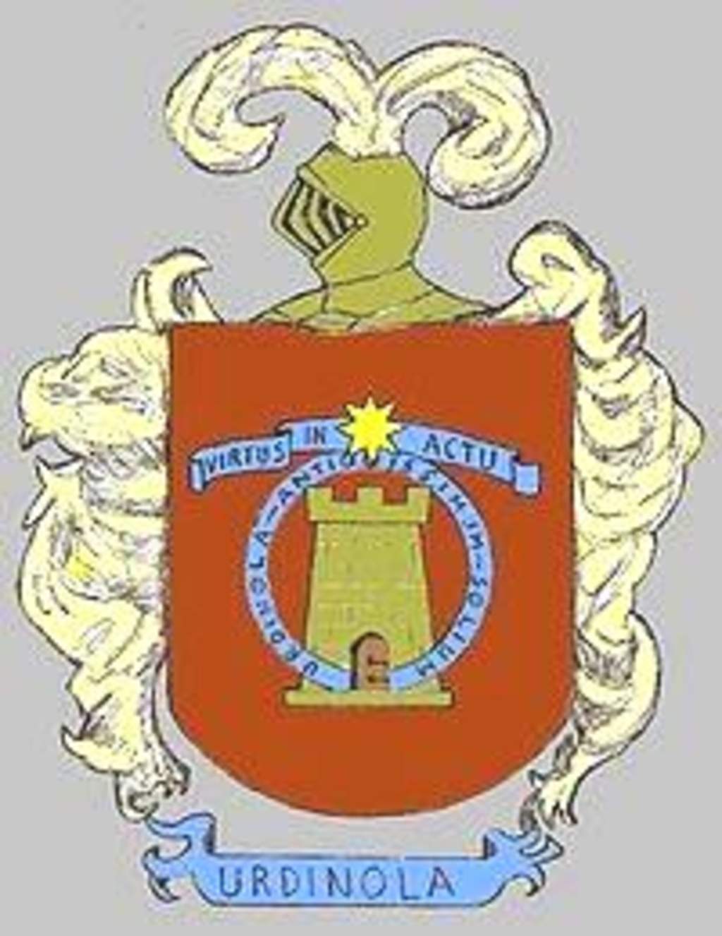 Escudo de armas de Urdiñola: 'Virtus Inactu Urdiñola Antiquissimum Solium' (Victorioso en las luchas, antigua estirpe de los Urdiñola).
