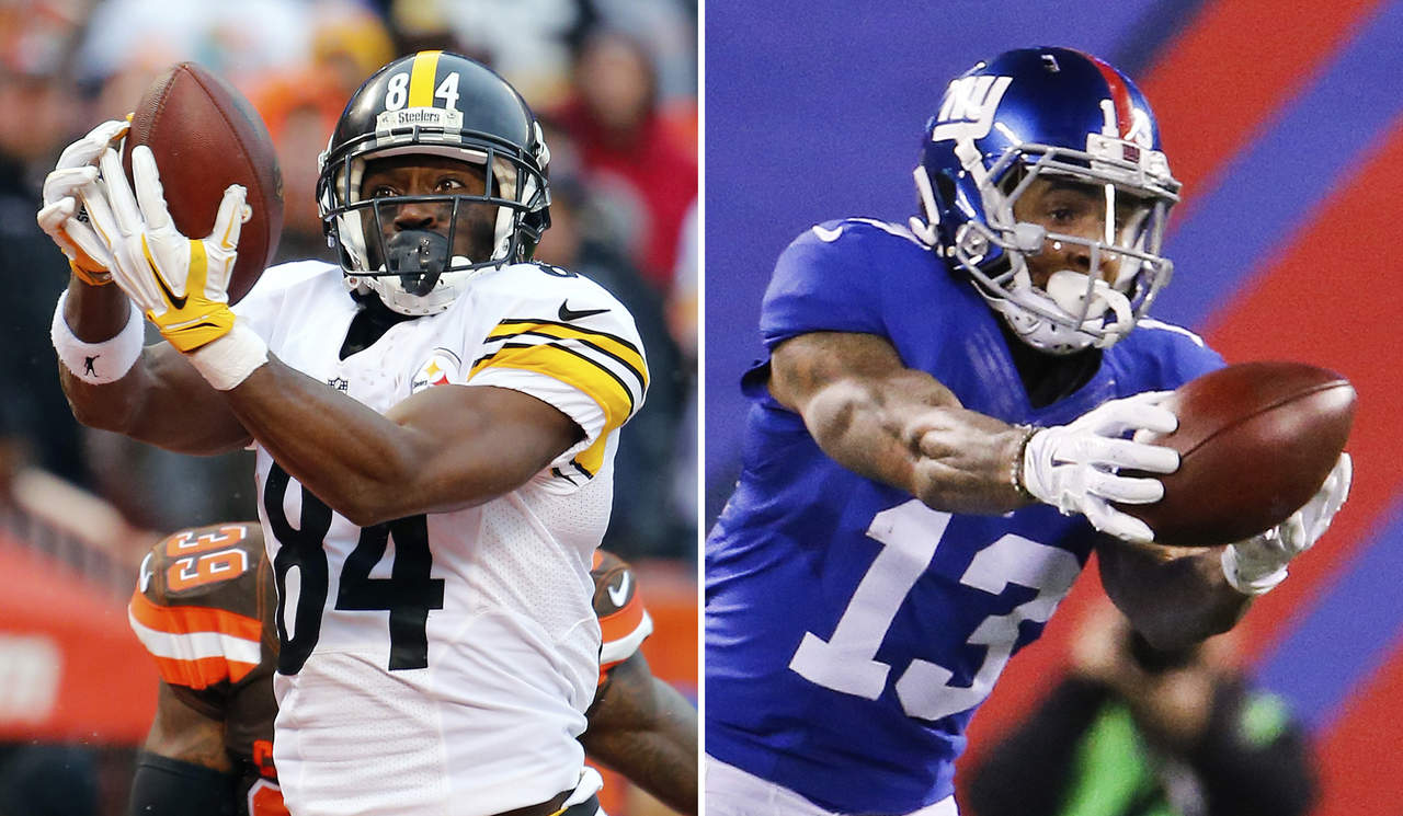 Antonio Brown (i) y Odell Bekcham, dos de los mejores receptores de la NFL se enfrentarán mañana en Pittsburgh. (AP)