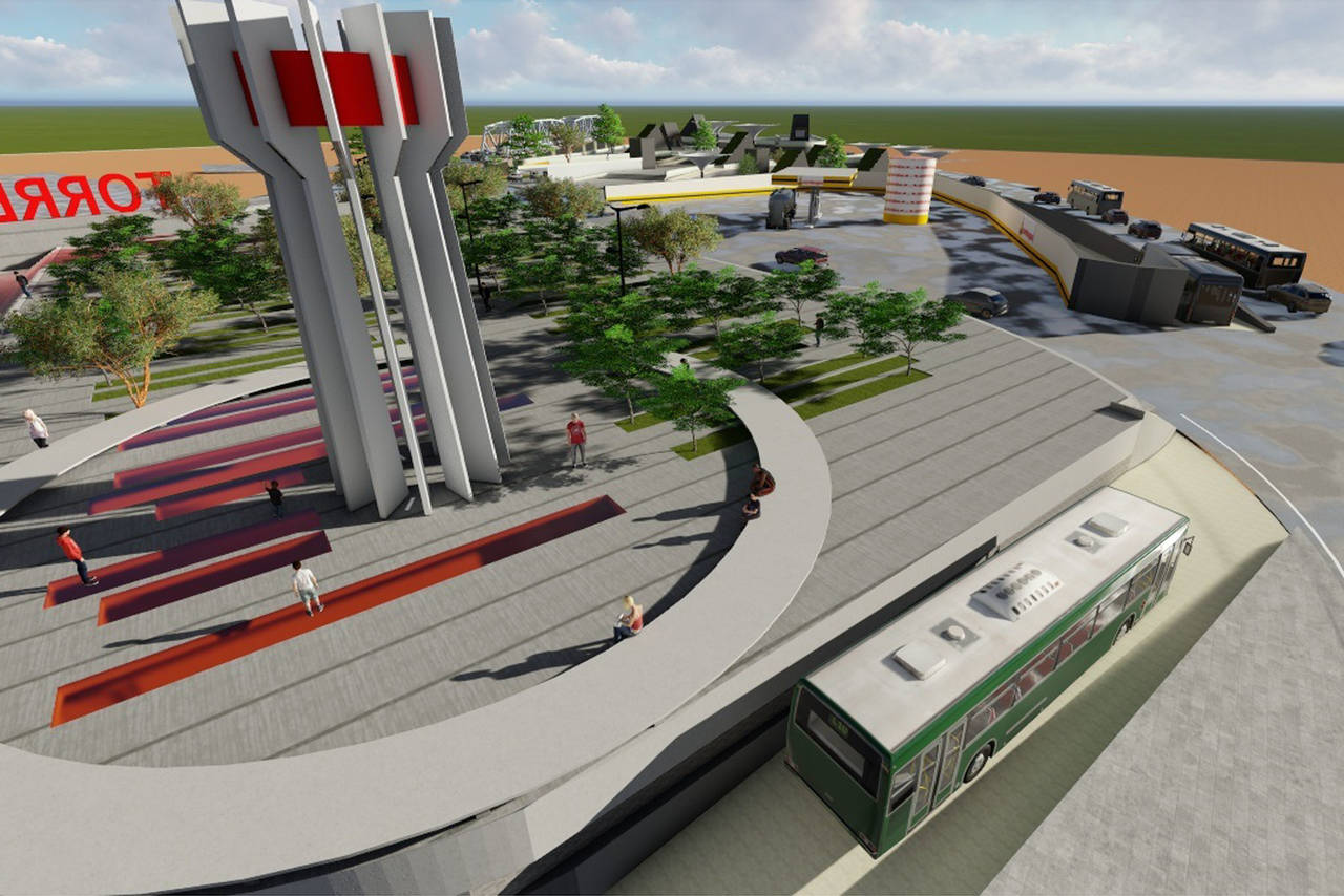 Proyecto. La terminal 'Nazas', de la que se pone hoy la primera piedra, forma parte de la infraestructura de servicios del Metrobús; permitirá a la vez mejorar la instalaciones de la Plaza Cívica. (EL SIGLO DE TORREÓN)
