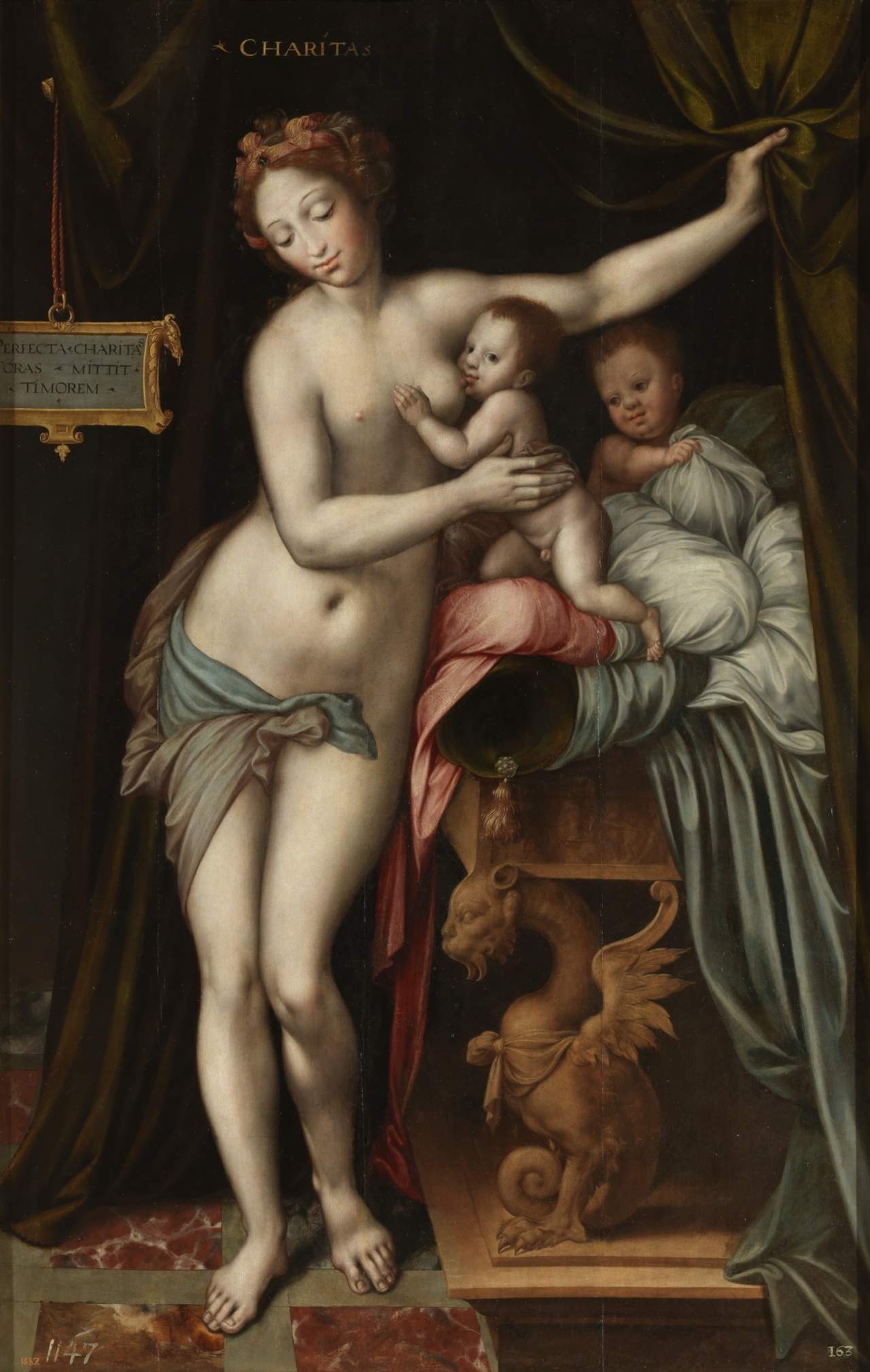 Sellaer accede a las composiciones de Leonardo, a quien remite la imagen desnuda de la Caridad, en deuda con la Leda y el cisne de Leonardo. (ESPECIAL)
