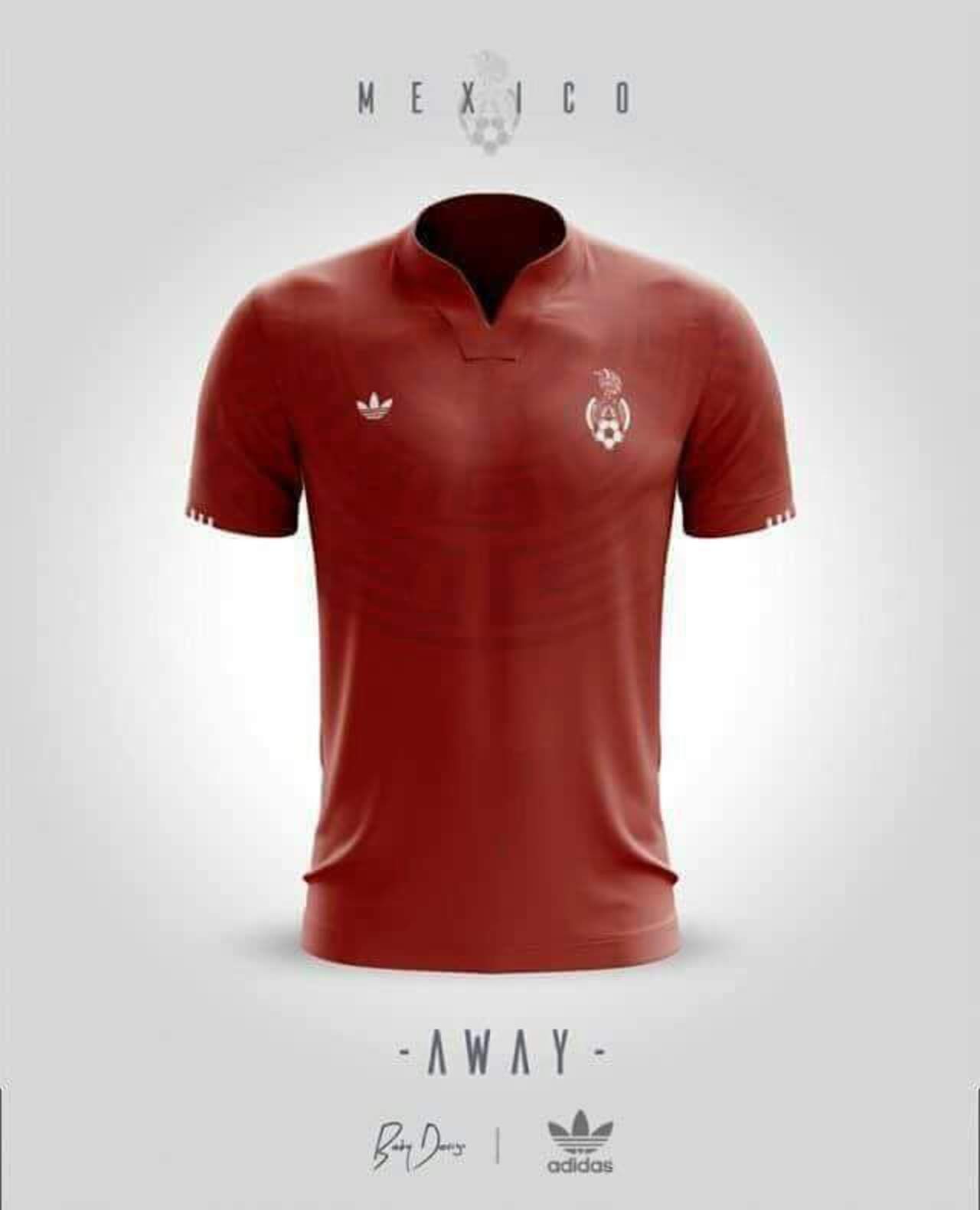 La prenda es totalmente roja, con el logotipo de la Federación Mexicana de Futbol en el lado izquierdo y el de la marca patrocinadora en el otro.
