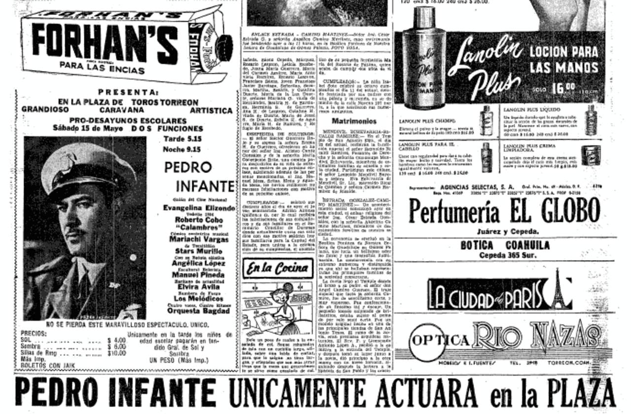 El 13 de mayo de 1954, El Siglo publicó un anuncio en el que se anunciaba una presentación de Pedro que tendría lugar dos días después en la Plaza de Toros.
