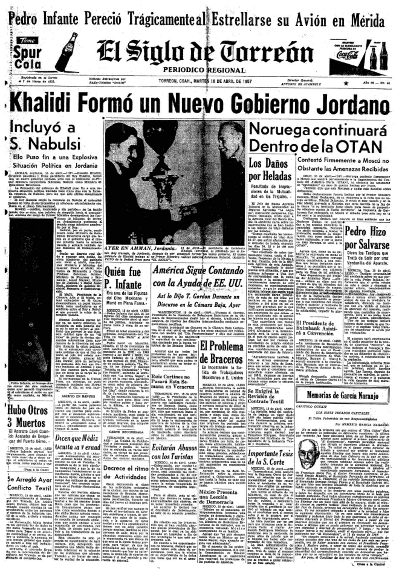 El Siglo de Torreón ofreció todos los detalles de la muerte de Pedro en su edición del martes 16 de abril de 1957.
