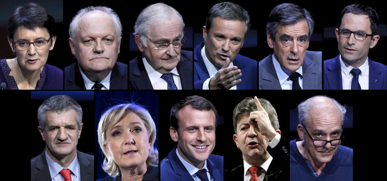 Son los candidatos a las elecciones presidenciales francesas preferidos por los electores, revela un sondeo. (ARCHIVO)